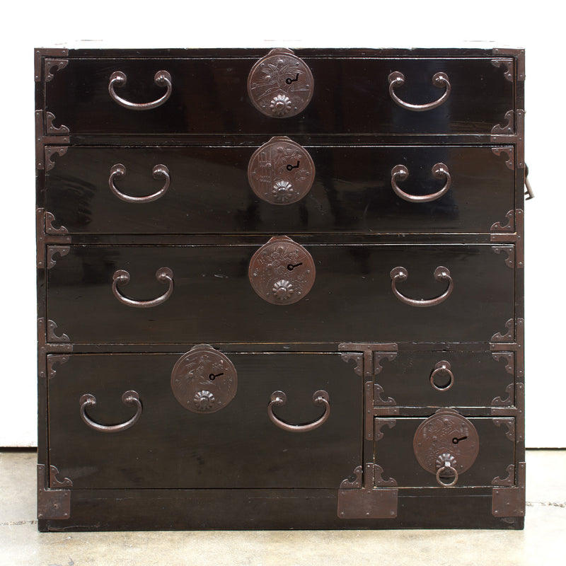 Black Lacquer Shonai Ko Dansu | Small Japanese Antique Tansu Chest