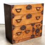 Kiri Ko Dansu with Fan Lockplates | Small Japanese Antique Tansu Personal Chest