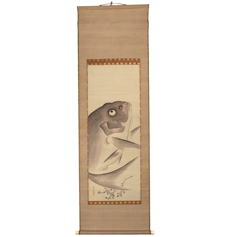Sumi-E Tai Kakejjku  - Hand Ink Painted Scroll of a Lucky Tai