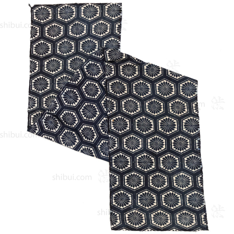 Japanese Indigo Double Sided Katazome Panel Textile Tortise Shell Flower Pattern