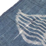 Japanese Indigo Kasuri Ikat 3 Panel Cloth with Tortise and Crane Motif