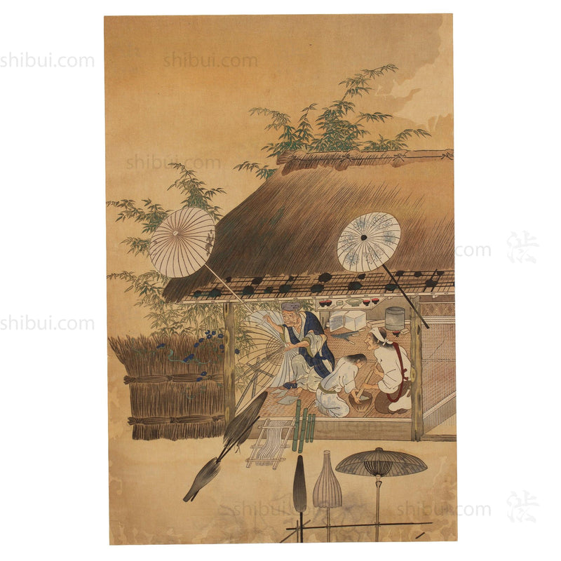 The Craftsmen's Life - Umbrella Maker | Antique Japanese Wood Block Print