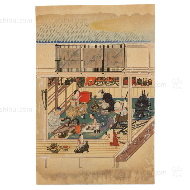 The Craftsmen's Life - Lacquerware Maker | Antique Japanese Wood Block Print
