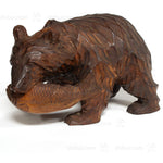 Kibori Kuma | Hand Carved Wood Bear | Japanese Hand Carved Bear with Salmon