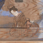 Japanese Antique Hand-painted Ema of a Praying Woman and Peony Flower Curtain