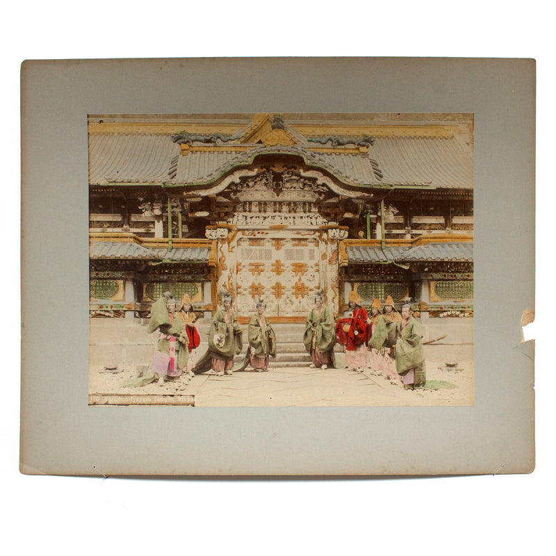 Hand Tinted Antique Japanese Albumen Photo of Karamon Iyeyasu Temple