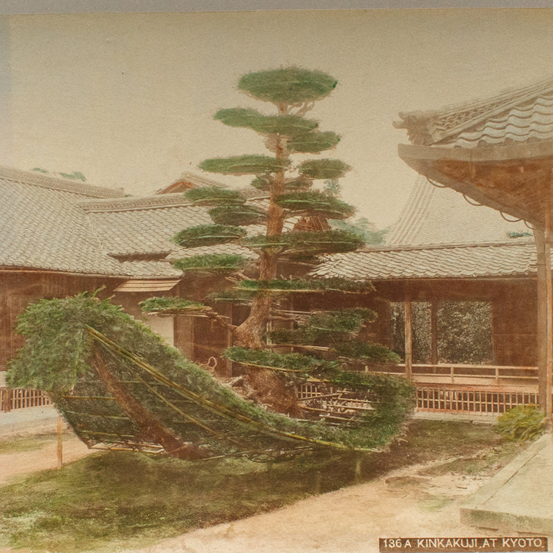 Hand Tinted Antique Japanese Albumen Photo of Kinkakuji | Temple of the Golden Pavillion
