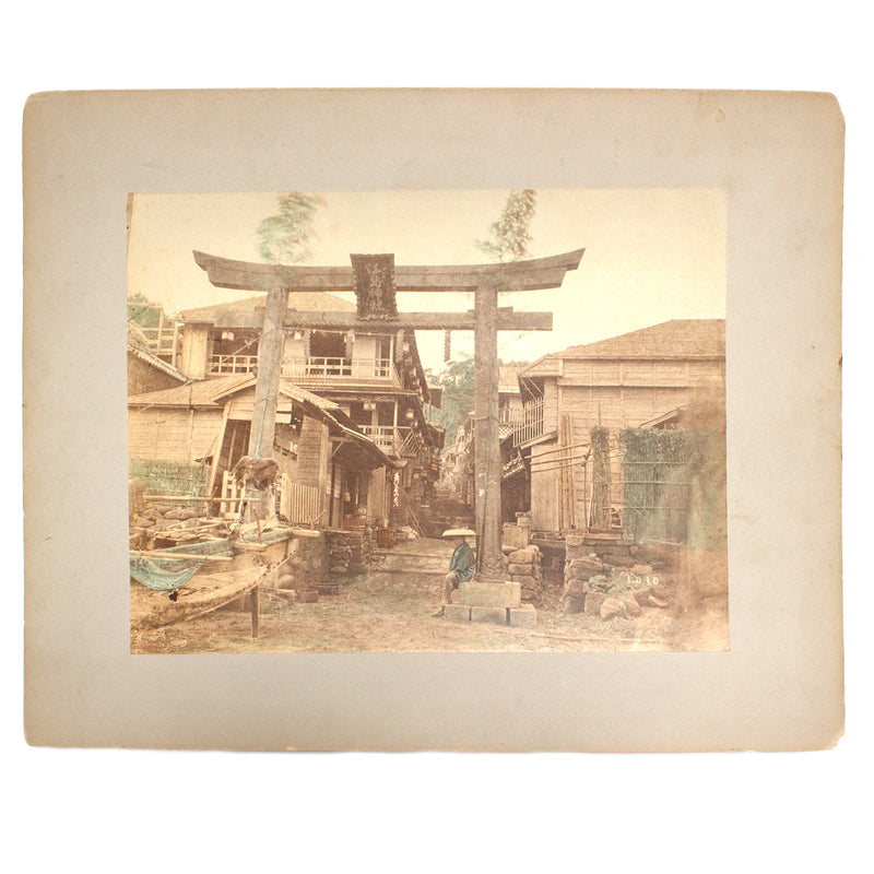 Hand Tinted Antique Japanese Albumen Photo of Torii Gate
