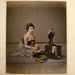 Hand Tinted Japanese Album Photo of a Woman Dressing