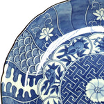 Japanese Antique Ceramic Serving Plate | Blue and White | Hand Painted with Flowers and Birds | Japanese Decor