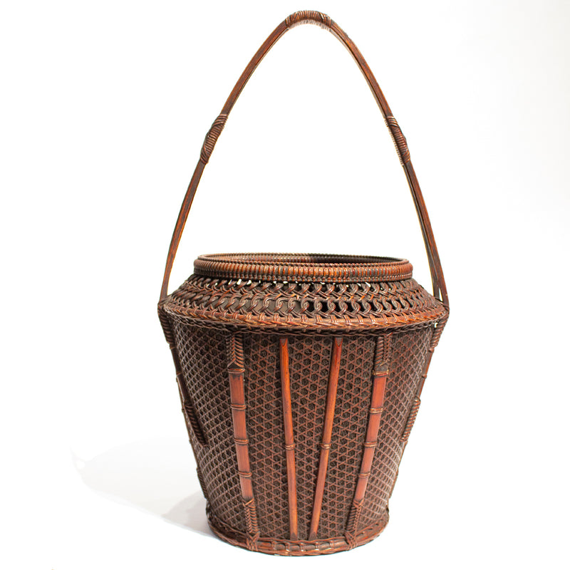 Beautifully Woven Japanese Karamono Style Antique Bamboo Ikebana Flower Basket