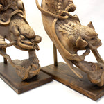 Large Pair of Antique Hand Carved Hardwood Shishi Carvings
