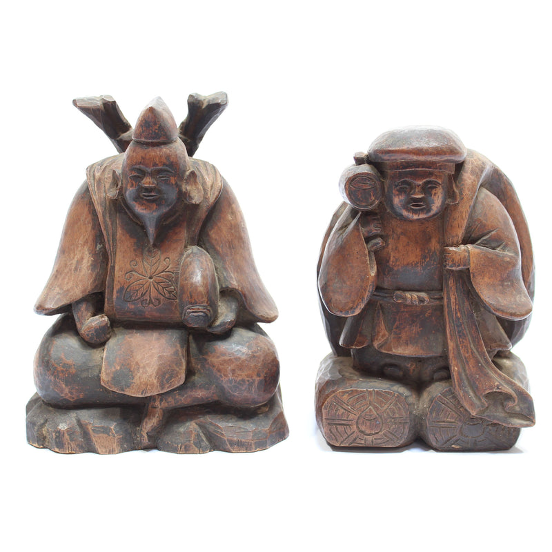 Daikoku and Ebisu | Hand Carved Wood | Japanese Lucky Gods
