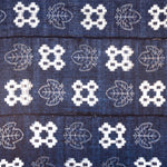 Detail | Japanese Antique (Taisho Era) Kasuri Indigo Futon Cover | 3 Panel Bed Cover, Duvet | Indigo, Resist Dye Cotton | Geometric, Kiri (paulownia) Motif