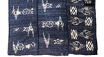Detail | Japanese Antique (Early Taisho Era) Kasuri Indigo Futon Cover | 3 Panel Bed Cover, Duvet | Indigo, Resist Dye Cotton | Crane, Floral Motif