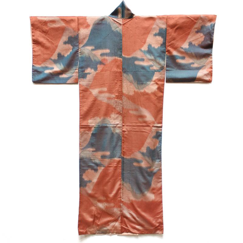 Meisen Silk Kimono with Mt Fuji Motif