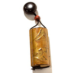 Lacquered Dragon Ojime Inro with Man and Willow - Manju Netsuke