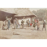 Hand-tinted Meiji Era Photograph | Rice Threshers | Japanese Antique Photography | Albumen Photography | Japanese Decor