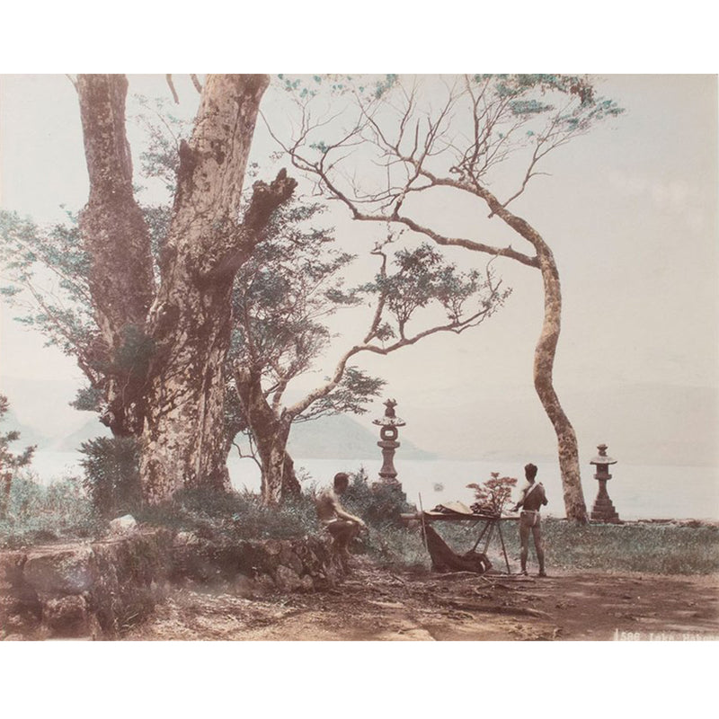 Framed Hand-tinted Meiji Era Photograph | Lake Hikone | Japanese Antique Photography | Albumen Photography | Japanese Decor
