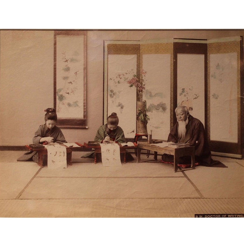 Framed Hand-tinted Meiji Era Photograph | Doctor of Writing | Japanese Antique Photography | Albumen Photography | Japanese Decor
