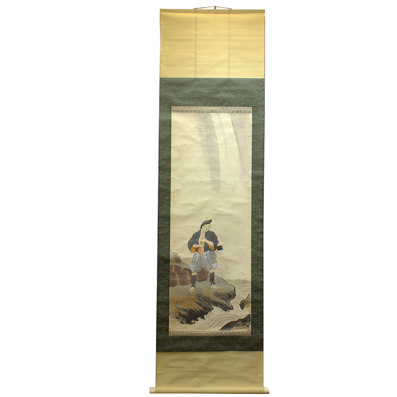 Japanese Art Painting on Scroll, Woodcutter by Waterfall
