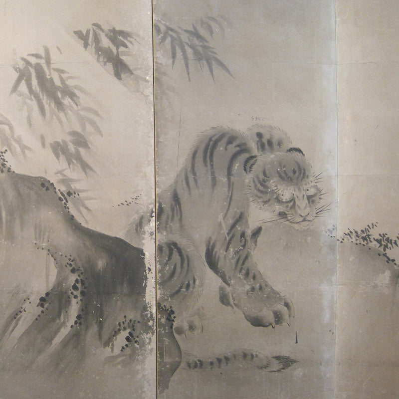Japanese Antique Screen Panel Painting Tiger Byobu