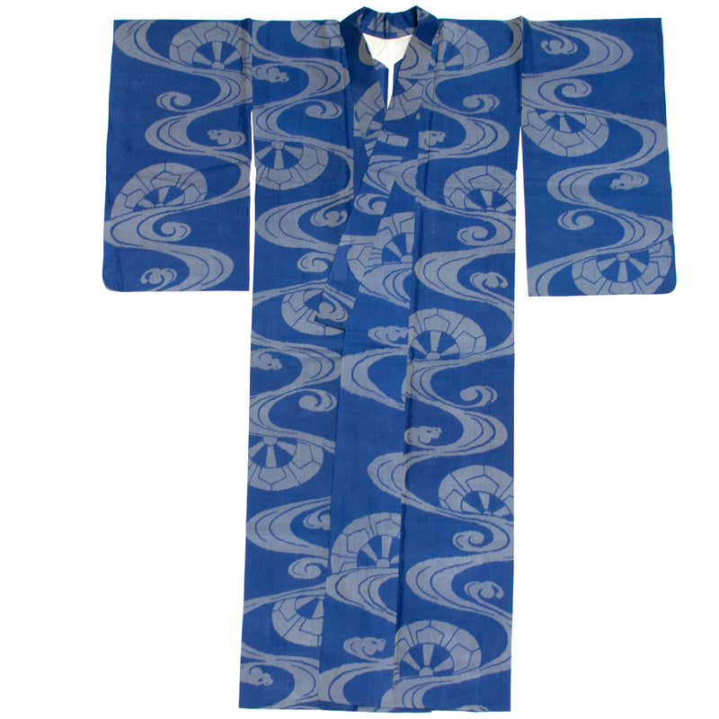 Meisen Kimono with Water and Wagon Wheel Motif