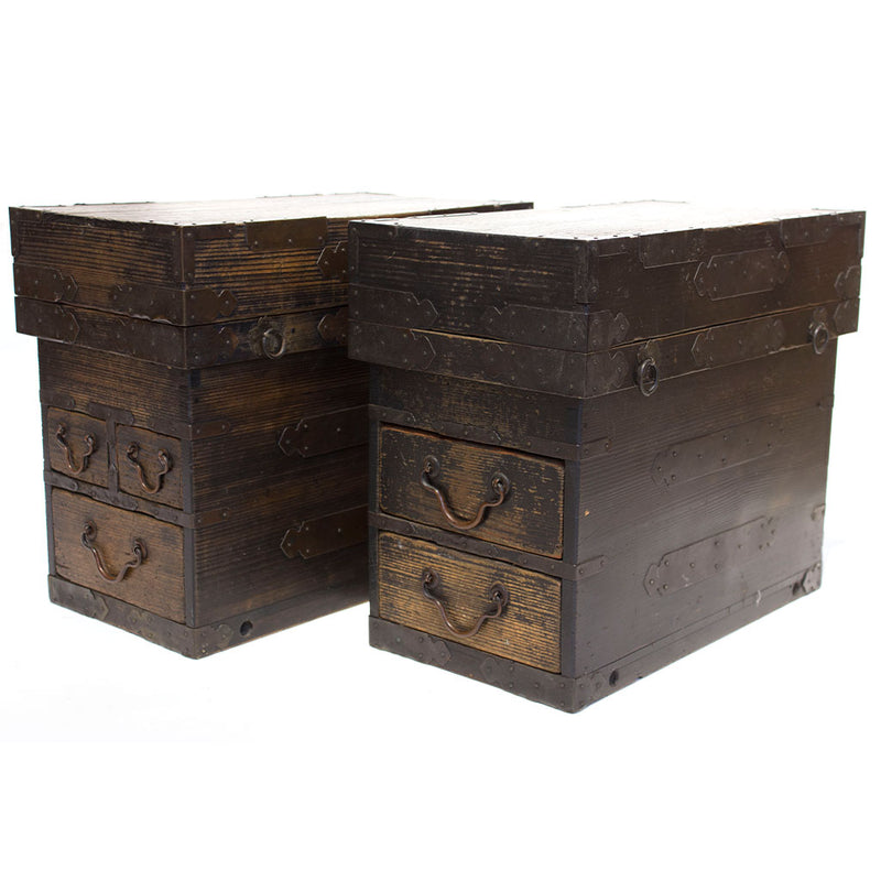Pair of Peddler's Boxes Japanese Antique Storage Cabinet