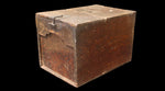right side of brown box with lid and lock