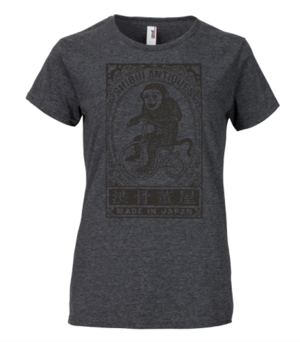 Ladies Heather Dark Gray "Bicycle Monkey" Matchbox Cover T-Shirt