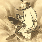 Kinko Sennin Riding a Giant Carp - Antique Japanese Scroll