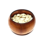 Open go seigen goke (rounded chinese-style go stone bowl) containing 157 clamshell (white) goishi (go stones).